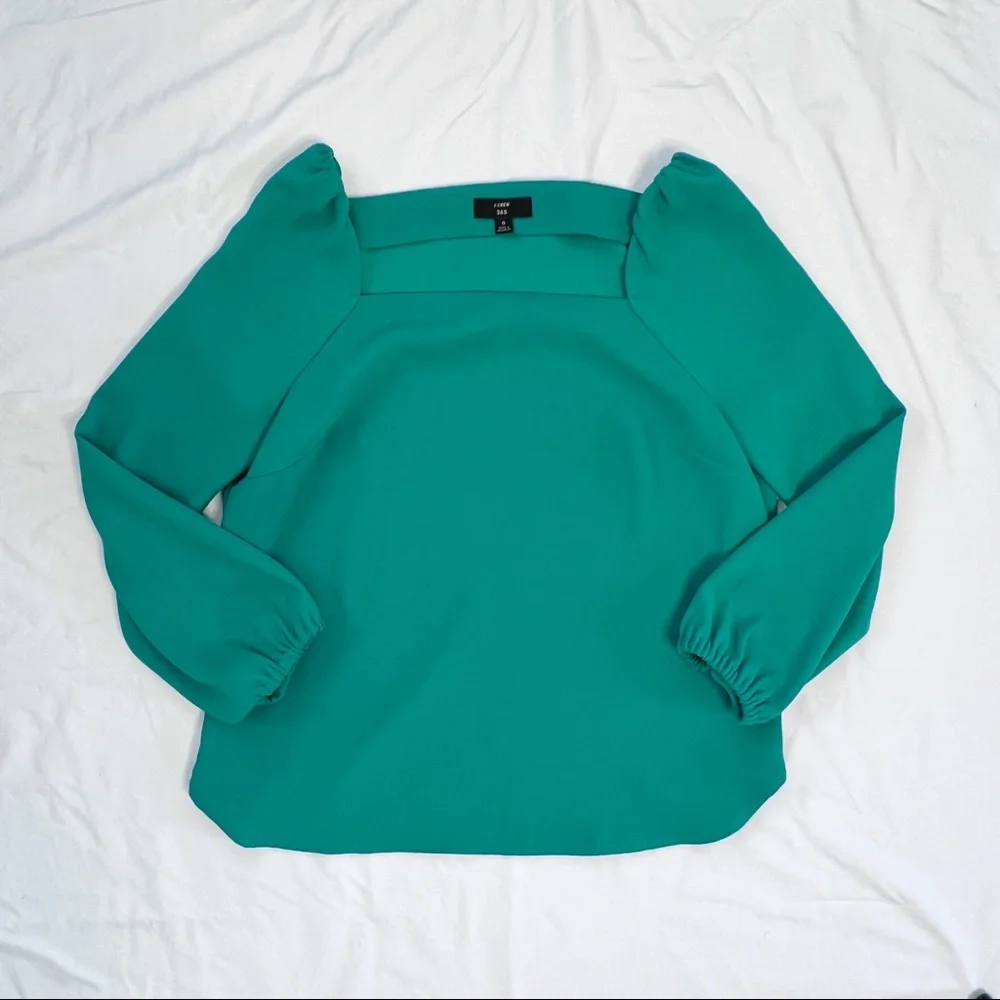 J. Crew Teal Puff Sleeve Blouse